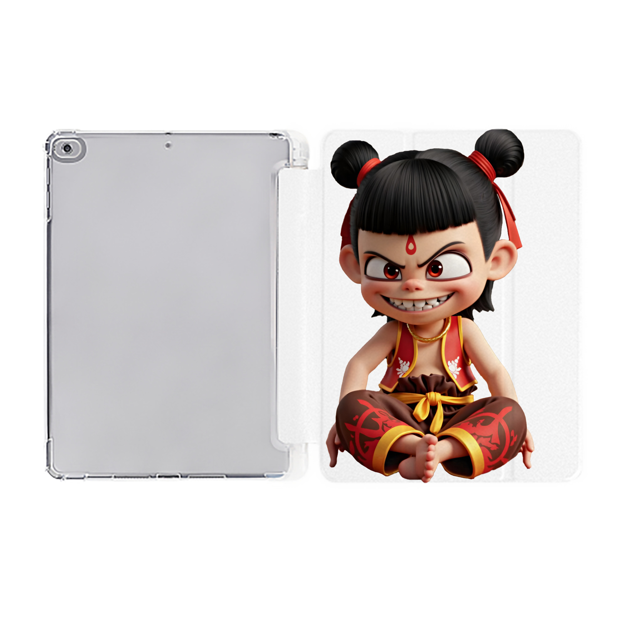 （画像用） Ne Zha 2 ナタ 魔童の大暴れ IPad ケース ペン収納付き 三つ折りスタンド PUレザー×シリコン 対応機種9.5/10.5/10.9インチ